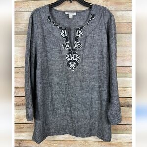 JM Collection Embroidered Linen Tunic Size 16